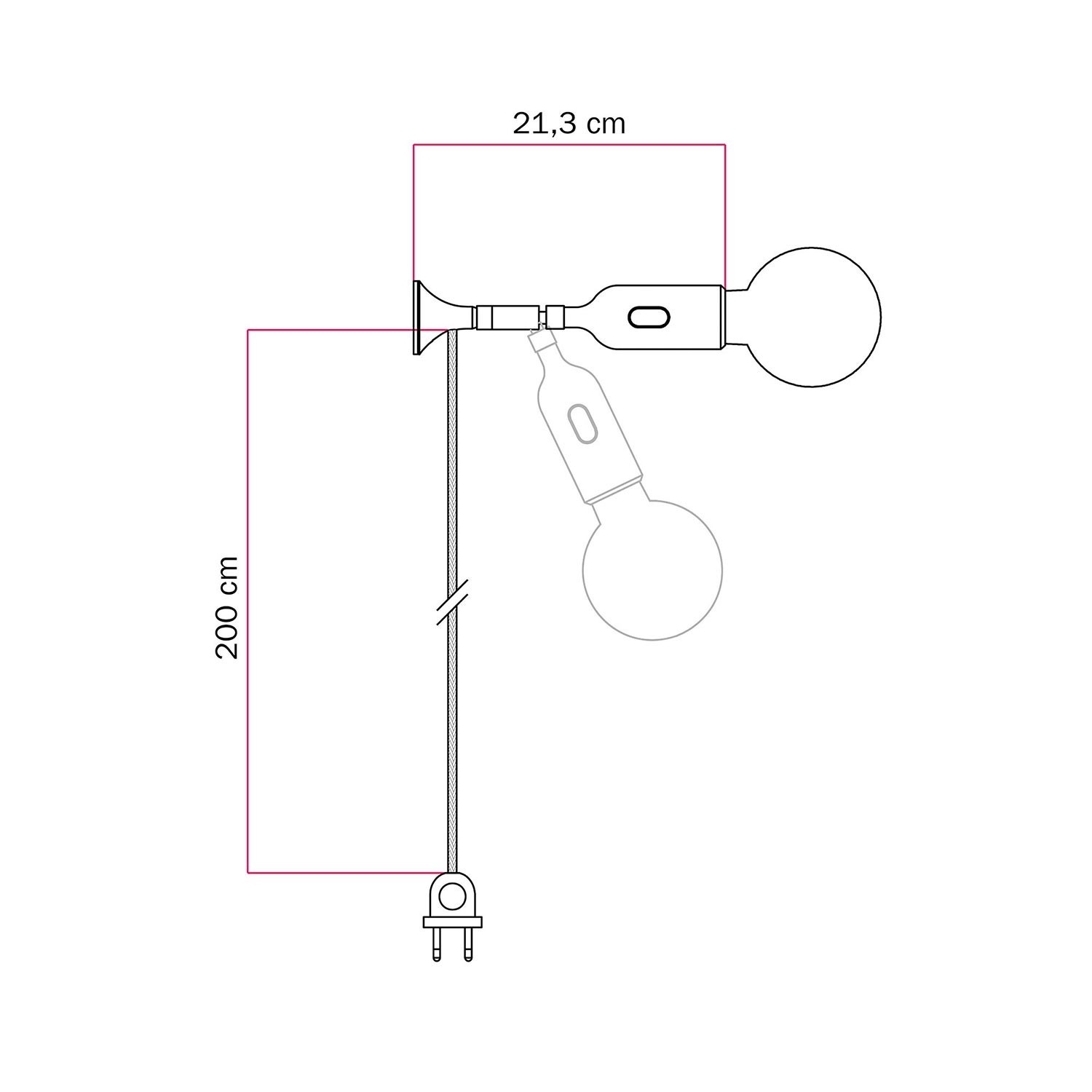 Applique MAG-Y avec articulation et douille en silicone avec interrupteur