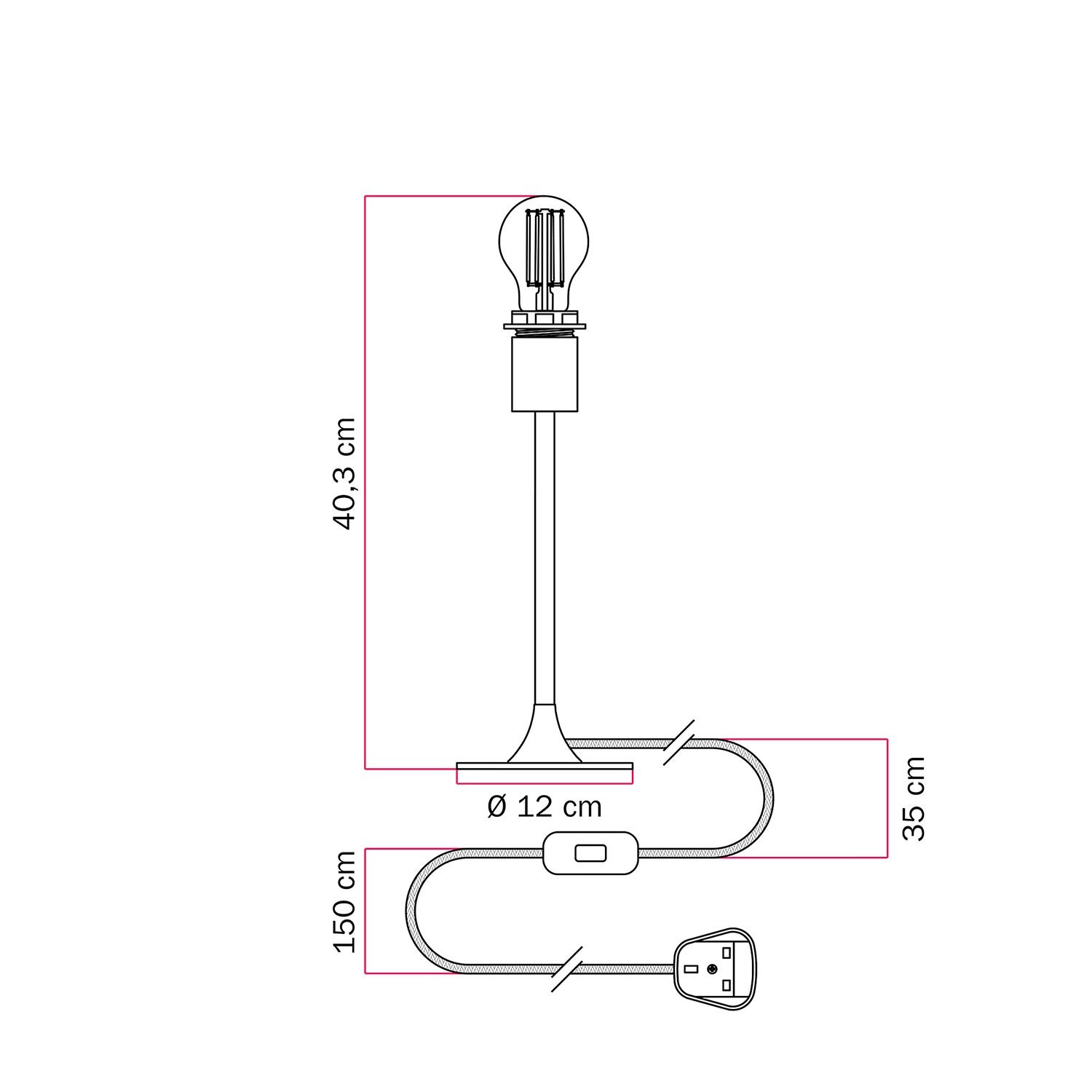 Lampe de table MAG-Y avec socle rond en métal et fixation pour abat-jour