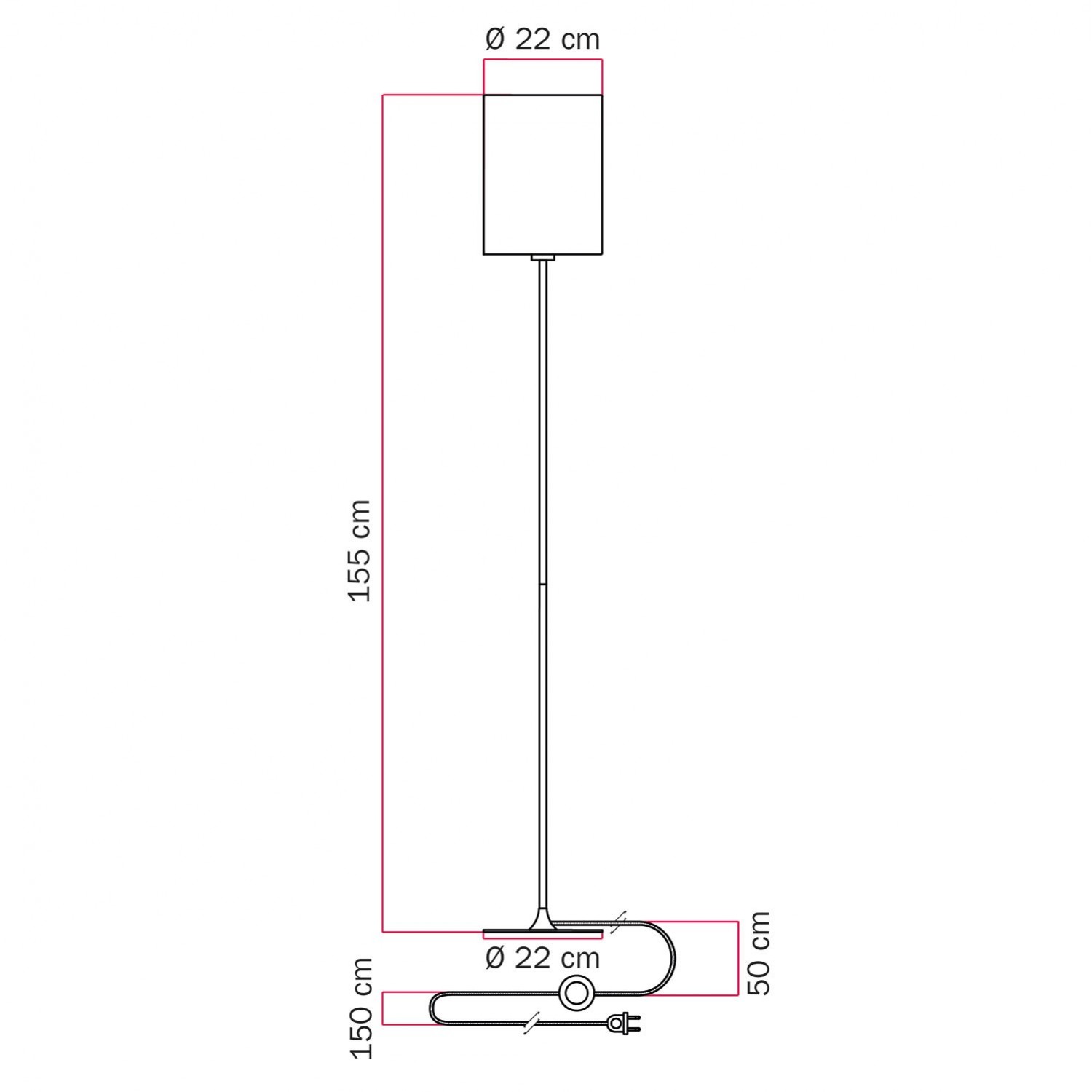 Lampadaire MAG-Y avec base ronde en métal et abat-jour Cilindro M