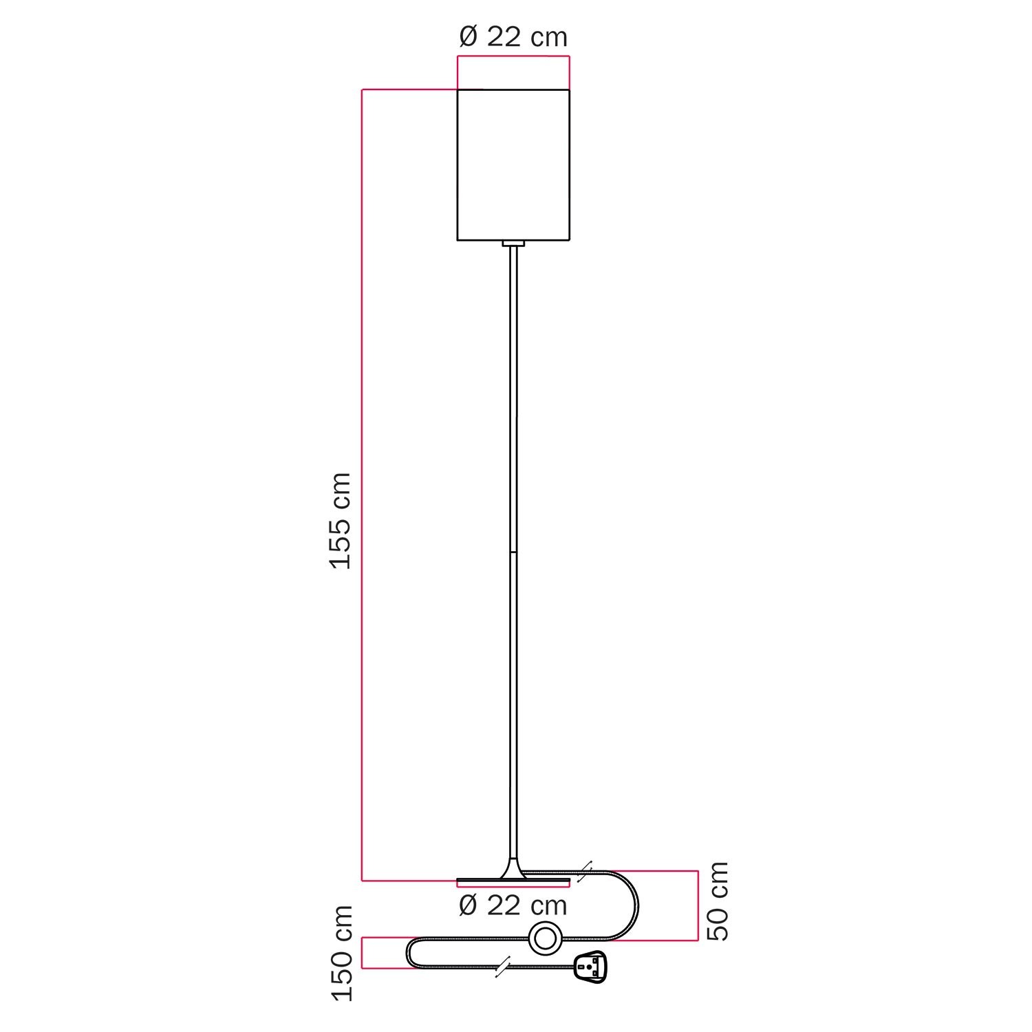 Lampadaire MAG-Y avec base ronde en métal et abat-jour Cilindro M