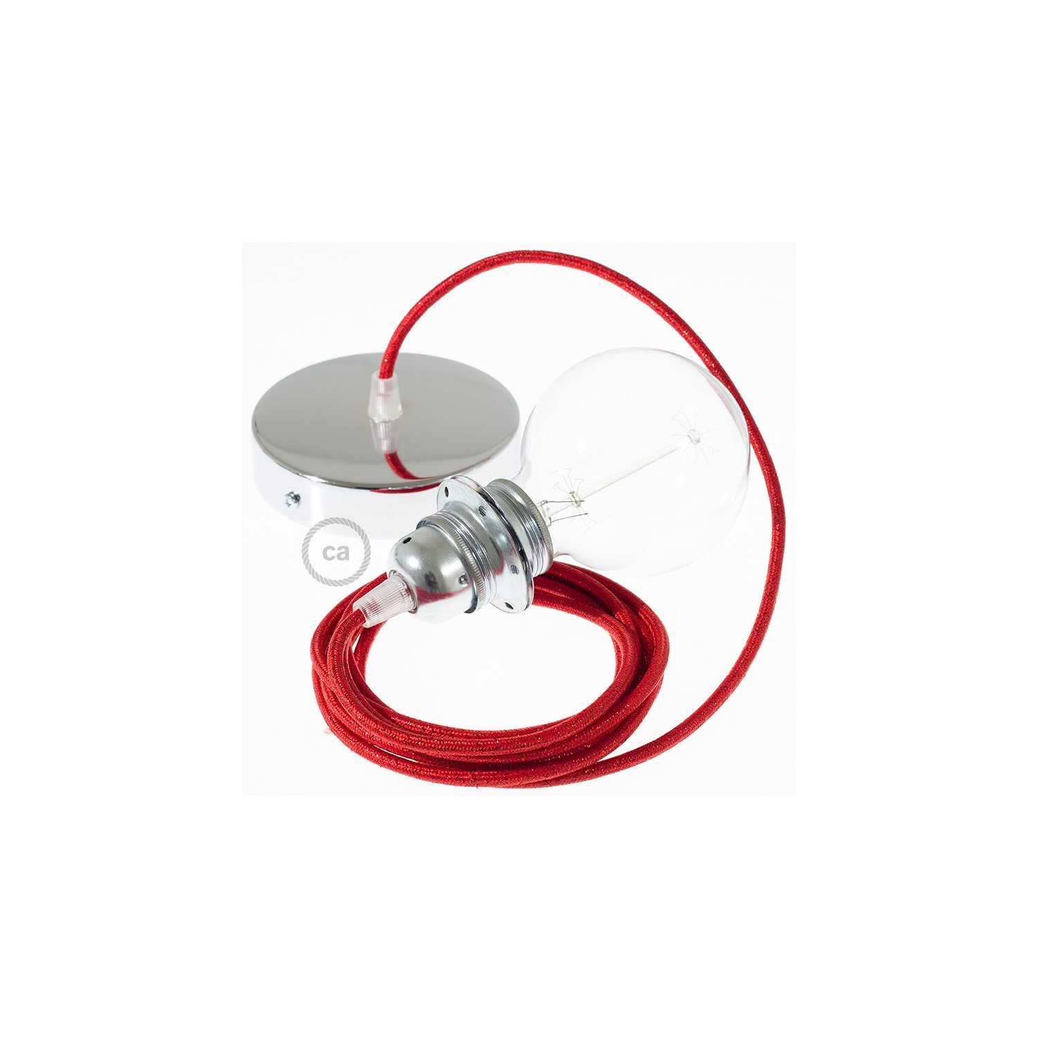 Lampe suspension pour Abat-jour câble textile Paillettes Rouge RL09