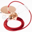 Lampe suspension pour Abat-jour câble textile Paillettes Rouge RL09