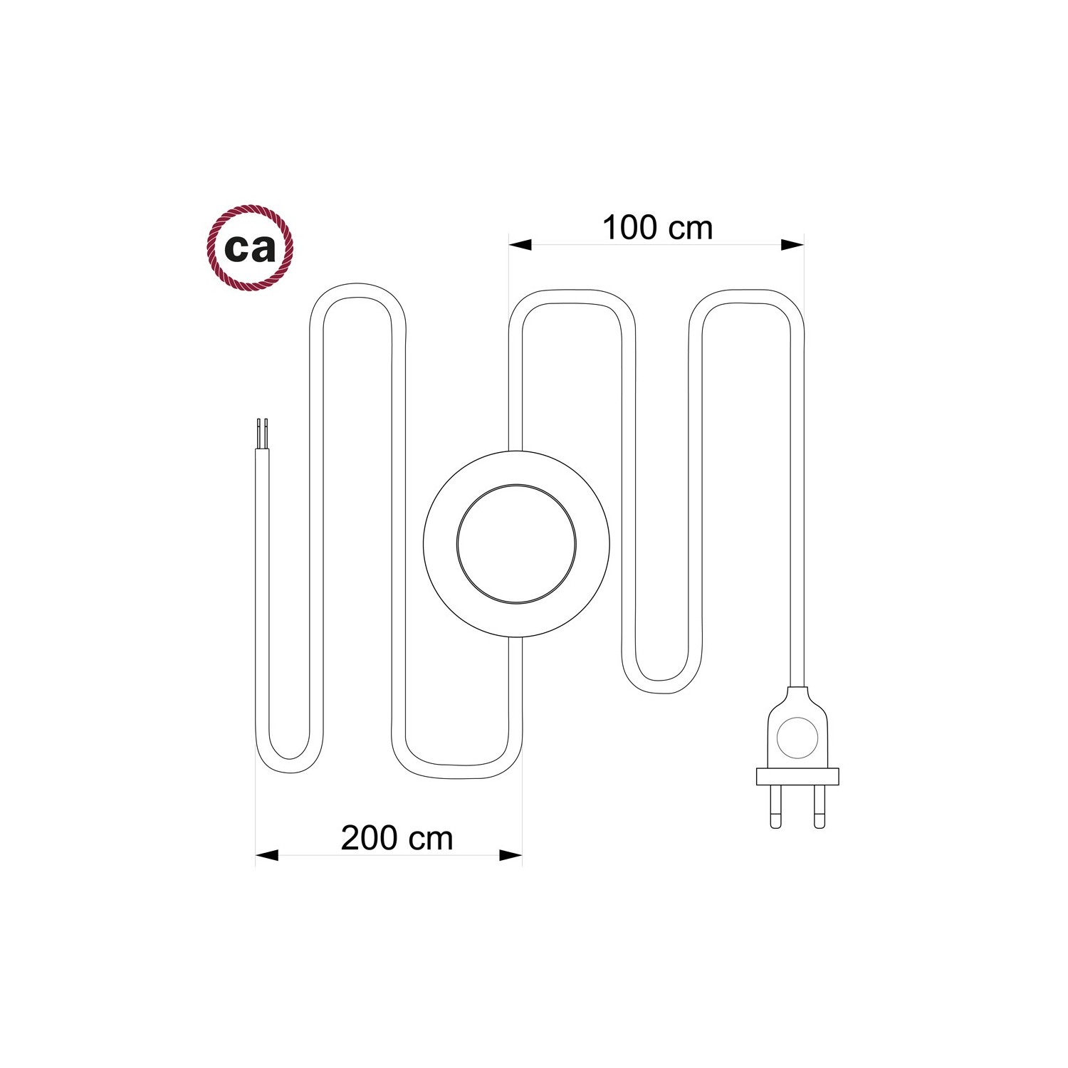 Cordon pour lampadaire, câble TM19 Effet Soie Bordeaux 3 m. Choisissez la couleur de la fiche et de l'interrupteur!